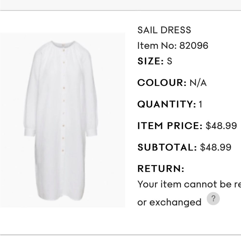 Aritzia Sail dress size small NWT